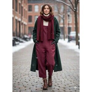 Burgundy Jumper Overalls 3XL Pull On Wide Leg